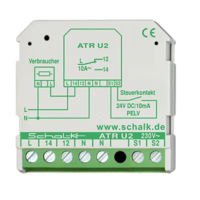 Schalk Trennrelais ATR U2 ATRU29 | 230V AC/24V DC | 1 Wechsler | Unterputz/Hutschiene | 10A | 43x43x18,5mm