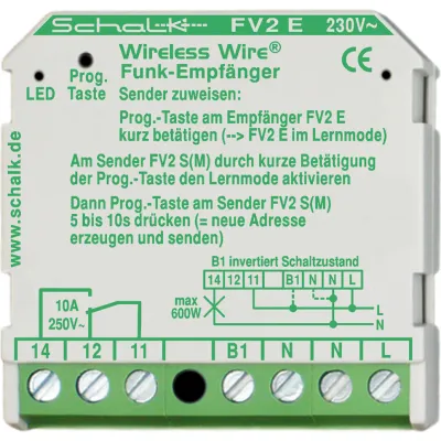 Schalk Funk-Empfänger FV2 E 9829118730 | 1 Relais 10A | 230V AC | Unterputz | Funk 433,92 MHz | grau | Kunststoff