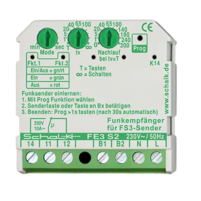 Schalk Funk-Empfängerschalter FE3 S2 | 1-Wechsler | Funkempfänger Unterputz 230V AC | Relais | 433,92 MHz | grau