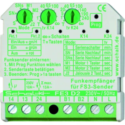SCHALK Funk-Empfängerschalter FE3 D2 | 2 Relais | 433,92 MHz | Unterputz | 230V | Rollladen Jalousie Steuerung
