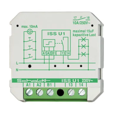 Schalk Impulsschalter ISS U1 | Stromstoßschalter 230V AC | 1 Schließer 16A | Unterputz | leise | grün