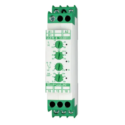 Schalk Zeitrelais UZR 4 (12-230V UC) | Multifunktions-Zeitrelais | 1 Wechsler 16A | Hutschiene | 0,1s-100h | AC/DC
