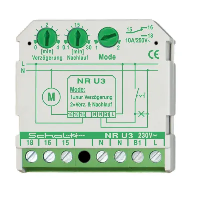 Schalk Nachlaufrelais NR U3 NRU309 | Zeitrelais Unterputz 230V AC | Einschalt- & Nachlaufverzögerung | 10A