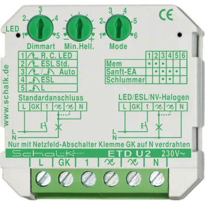 Schalk Universal Tastdimmer ETD U2 | Unterputz | 0–500W | LED Halogen Energiesparlampen | 230V | Kunststoff