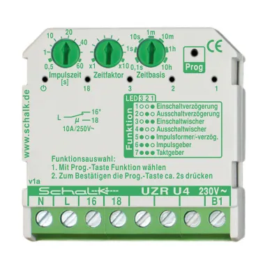 SCHALK Multifunktions-Zeitrelais UZR U4 230V AC | Unterputz | 1 Wechsler 10A | Zeitbereich 0,1s–100h | Schraubanschluss