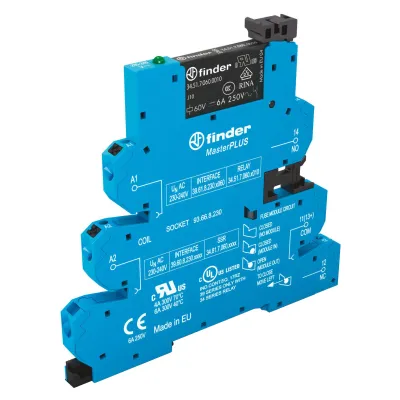 Finder Koppelrelais MasterPlus 39.61.0.024.0060 | Schaltrelais 24V AC/DC | 1 Wechsler | 6A | Push-In | LED | IP20 | grau