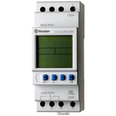 Finder Zeitschaltuhr 12.21.8.230.0000 | elektronische Schaltuhr DIN-Schiene | 1 Wechsler 16A | 230V | Grau