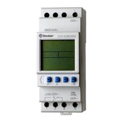 Finder Zeitschaltuhr 12.21.8.230.0000 | elektronische Schaltuhr DIN-Schiene | 1 Wechsler 16A | 230V | Grau