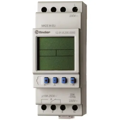 Finder Astro-Schaltuhr 12.91.8.230.0000 | DIN-Schiene | 1 Wechsler 16A | 230V AC | Tages-/Wochenprogramm