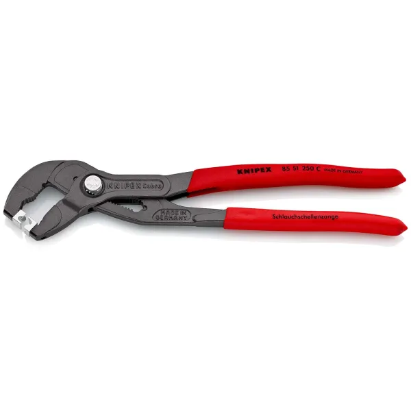 KNIPEX Schlauchschellenzange 85 51 250 C | 250 mm | für Click-Schellen | drehbare Greifeinsätze | 14-fach verstellbar