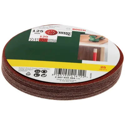Bosch Schleifblatt-Set 2607019494 | Exzenterschleifer | 25 Stück | Ø 125 mm | Körnung 120 | für Holz, Farbe, Metall