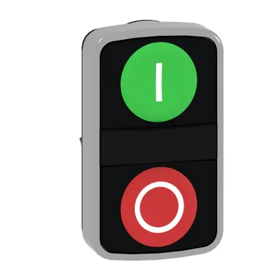 Schneider Electric Doppeldrucktaster ZB4BA7341 | 2 Tasten | 22,5mm | Metall Chrom | grün/rot | Harmony XB4