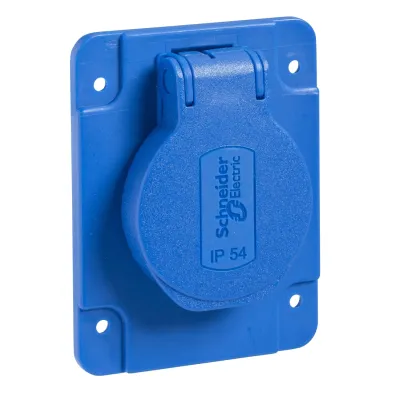 Schneider Electric Schutzkontakt-Anbausteckdose PKS61B | Schuko 16A 250V | IP54 | 65x85mm Flansch | Schraubklemme | Blau
