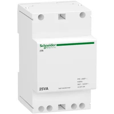 Schneider Electric Klingeltransformator A9A15215 | 230V auf 12-24V AC | 25VA | kurzschlusssicher | für Hutschiene | weiß