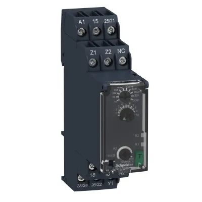 Schneider Electric Zeitrelais RE22R2AMR | 24-240V AC/DC | Ansprechverzögerung | 2 Wechsler | Hutschiene | 22,5mm