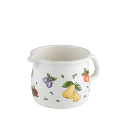 Riess Schnabeltopf 0094-068 | 1 Liter | 12 cm | Emaille | Induktionsgeeignet | Fruit Garden | Weiß