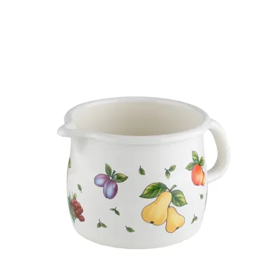 Riess Schnabeltopf gebaucht 0095-068 | 14 cm | 1,7 Liter | Emaille | Induktion geeignet | Fruit Garden | Weiß