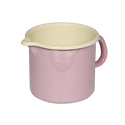 Riess Schnabeltopf 12 cm | Emaille Milchtopf Induktion | schnittfest | pastellrosa | spülmaschinengeeignet | 1L
