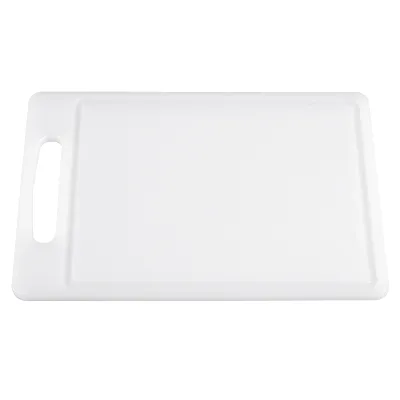 my basics Schneidebrett Kunststoff 188580 | Schneidebrett mit Saftrille 35x25 cm | spülmaschinenfest | Griff | weiß