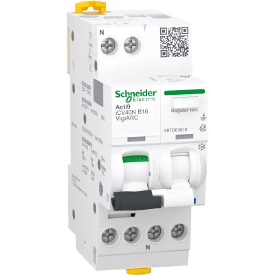 Schneider Electric Brandschutzschalter AFDD FI/LS A9TDE3616 | Acti9 iCV40N | 1P+N 16A B 30mA Typ A | 230V | 2TE | weiß