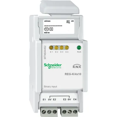 Schneider Electric Binäreingang KNX REG MTN644492 | 4 Eingänge | LED-Anzeige | 10V AC | Hutschiene | lichtgrau