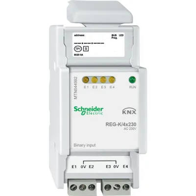 Schneider Electric Binäreingang KNX MTN644992 | 4-fach | REG | 230V AC | LED-Anzeige | IP20 | lichtgrau