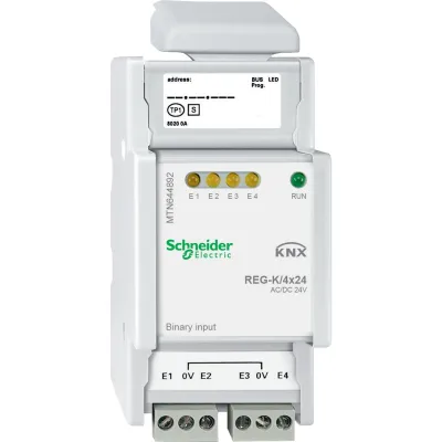 Schneider Electric Binäreingang MTN644892 | KNX REG | 4-fach | 24V AC/DC | LED-Anzeige | Hutschiene | lichtgrau