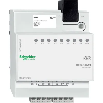 Schneider Electric Binäreingang MTN644792 | KNX REG | 8 Eingänge | 24V AC/DC | LED-Anzeige | Hutschiene | lichtgrau