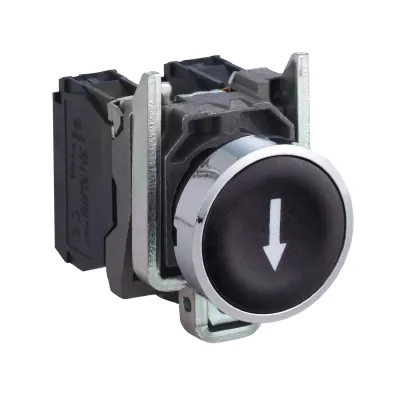 Schneider Electric Drucktaster XB4BA3351 | flach | 22,5 mm | Metall Chrom Frontring | 1 Schließer | IP66 | schwarz