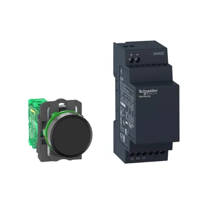 Schneider Electric Drucktaster-Set XB5RFB01 | 24V DC | Funk-Drucktaster kabellos | Relaisausgang | IP65 | schwarz