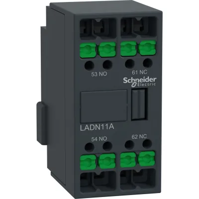 Schneider Electric Hilfsschalterblock LADN11A | 1S+1Ö SnapIN | TeSys Deca | Frontbefestigung | 10A 690V AC | aufsteckbar
