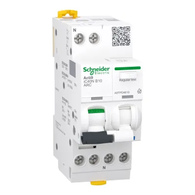 Schneider Electric Brandschutzschalter AFDD A9TPD4610 | 1P+N 10A B | 230V | 2TE | IP20 | Acti9 iC40N ARC | weiß