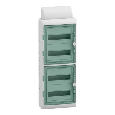 Schneider Electric Feuchtraum Kleinverteiler 13988 | Aufputz | 4x12 TE | IP65 | Doppel-Tür | grau RAL7035