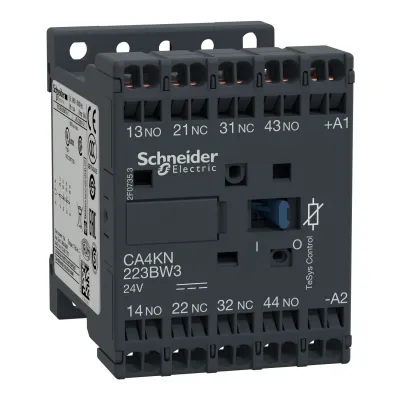 Schneider Electric Hilfsschütz CA4KN223BW3 | 2 Schließer + 2 Öffner | 24V DC | 10A | DIN-Schiene | Federzuganschluss
