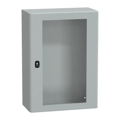 Schneider Electric Wandschrank NSYS3D7525T | Stahl IP66 IK08 | 700x500x250 mm | Sichttür Glas | RAL 7035 Grau