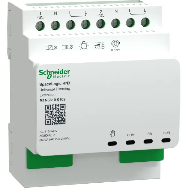 Schneider Electric Dimmaktor KNX MTN6810-0102 | 2-fach Universaldimmer | REG 4TE | 2–350W | LED geeignet | IP20 | 230V