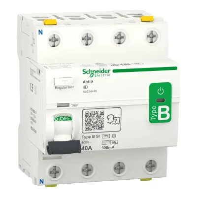 Schneider Electric FI-Schutzschalter A9Z64440 | Allstromsensitiv Typ B-SI | 4-polig | 40A | 300mA | Hutschiene | Weiß