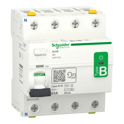 Schneider Electric FI-Schutzschalter Typ B-SI | 4-polig | 63A | 30mA | 400V | Hutschiene | Weiß | A9Z61463