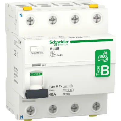 Schneider Electric FI-Schutzschalter Typ B-EV | 4-polig | 40A | 30mA | allstromsensitiv | für Wallbox | 400V