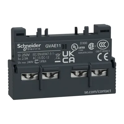 Schneider Electric Hilfsschalterblock GVAE11TQ | 1 Schließer 1 Öffner | Frontbefestigung | Schraubanschluss | 0,5A 230V