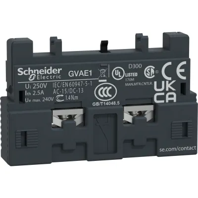 Schneider Electric Hilfsschalterblock GVAE1 | 1Ö/1S | Frontmontage | Schraubanschluss | 230V | GV2/GV3
