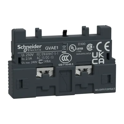 Schneider Electric Hilfsschalterblock GVAE1 | 1Ö/1S | Frontmontage | Schraubanschluss | 230V | GV2/GV3