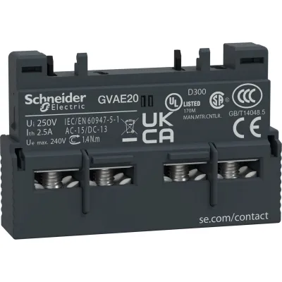 Schneider Electric Hilfsschalterblock GVAE20 | 2 Schließer | Frontbefestigung | Schraubanschluss | für GV2/GV3 Schalter