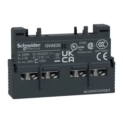 Schneider Electric Hilfsschalterblock GVAE20 | 2 Schließer | Frontbefestigung | Schraubanschluss | für GV2/GV3 Schalter
