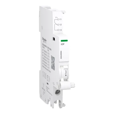 Schneider Electric Hilfsschalter A9A26904 Acti9 iOF | 1 Wechsler | 100mA–6A | 24–415V AC/DC | FI/LS | 9mm | weiß
