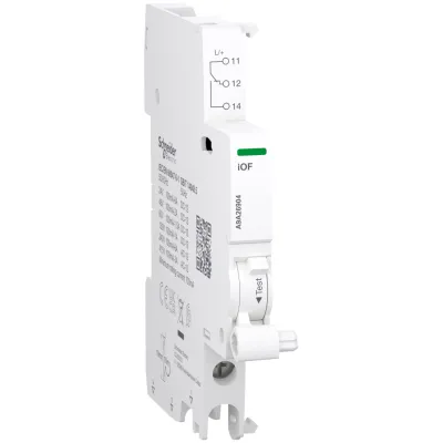 Schneider Electric Hilfsschalter A9A26904 Acti9 iOF | 1 Wechsler | 100mA–6A | 24–415V AC/DC | FI/LS | 9mm | weiß