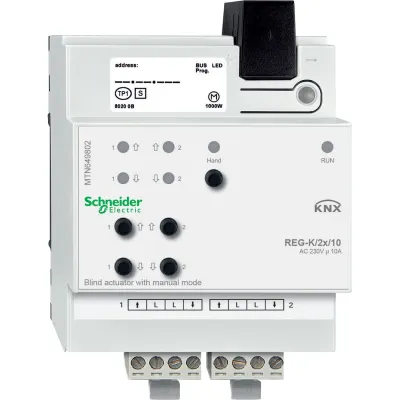 Schneider Electric Jalousieaktor KNX REG MTN649802 | 2-fach | 10A | Handbedienung | Hutschiene | LED-Anzeige | lichtgrau