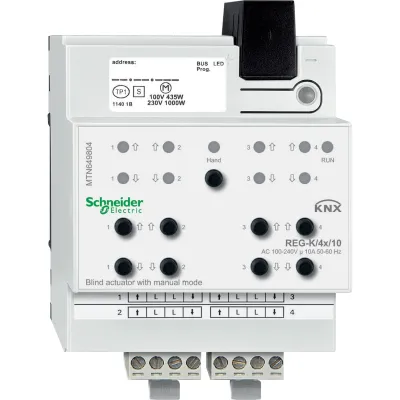 Schneider Electric Jalousieaktor KNX MTN649804 REG | 4-fach | 10A | manuelle Bedienung | Busankoppler | LED | lichtgrau