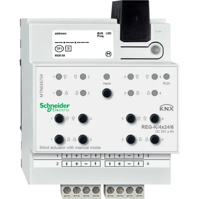 Schneider Electric Jalousieaktor MTN648704 | KNX REG 4-fach | 6A DC 24V | mit Handbedienung & LED | lichtgrau