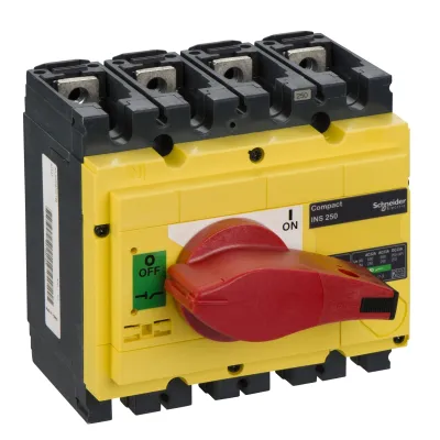 Schneider Electric Lasttrennschalter INS250 31127 | Hauptschalter 4-polig 250A | NOT-AUS | IP40 | Drehgriff rot | Einbau